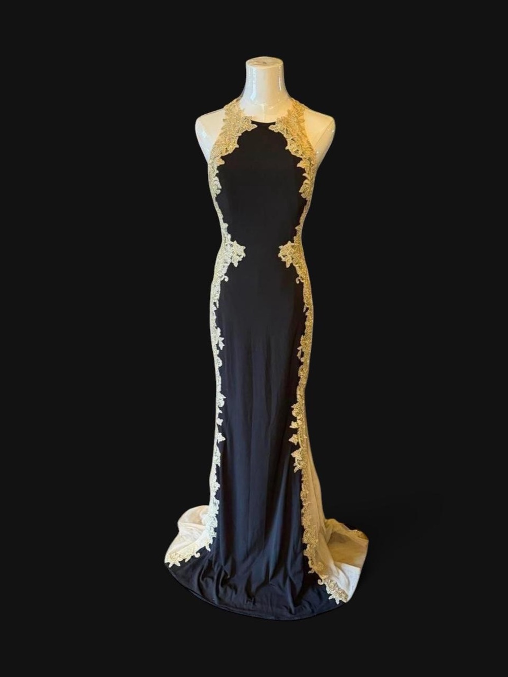 Jovani Black & Gold Lace Evening Gown | Size 6 | Formal, Gala, Prom Dress